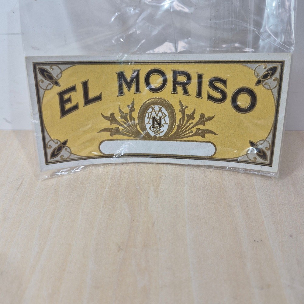 Vintage El Moriso Cigar‎ Box Label Yellow Gold Embossed Lithograph Ephemera Art